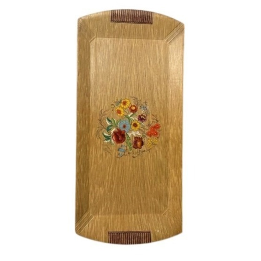 Vintage‎ Hasko Floral Wood Serving Tray Art Deco Lithograph Chicago USA MCM